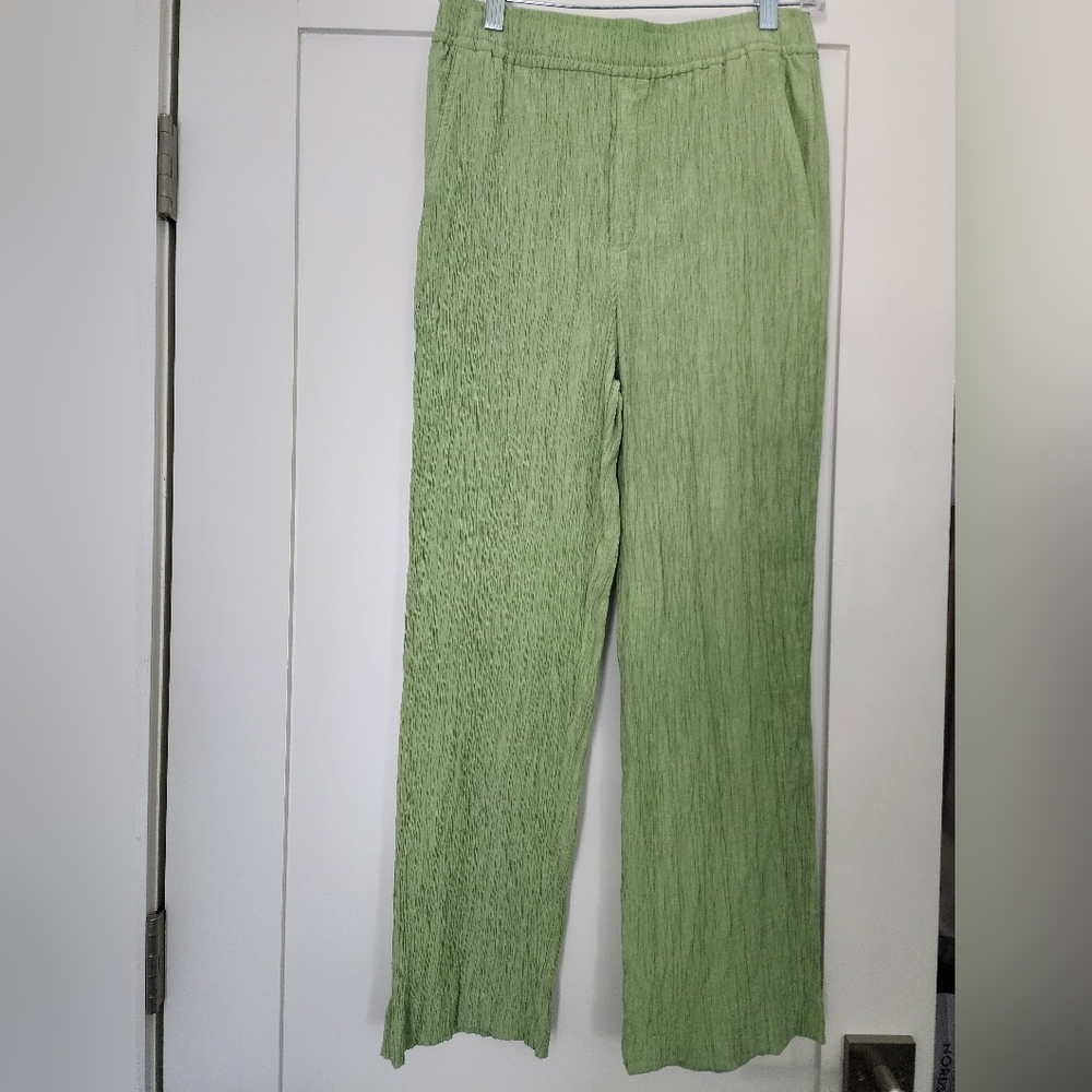 Madewell Green Crinkled Crepe Straight Leg Crop Pants Size Small
